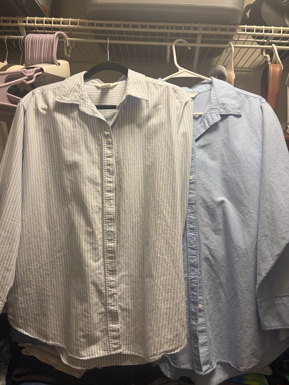 H&M Light Blue & White Striped and Blue Casual Button-Down Shirt Bundle Women 12